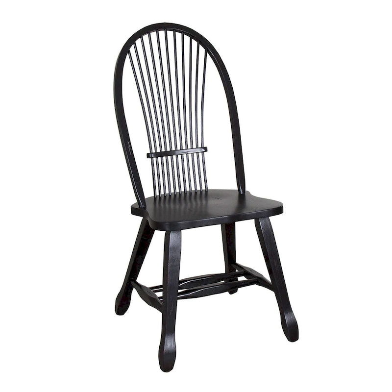 Classic Black Windsor Spindle Back Solid Wood Dining Chair Distressed Finish