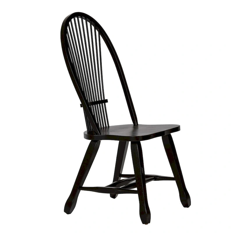 Classic Black Windsor Spindle Back Solid Wood Dining Chair Distressed Finish