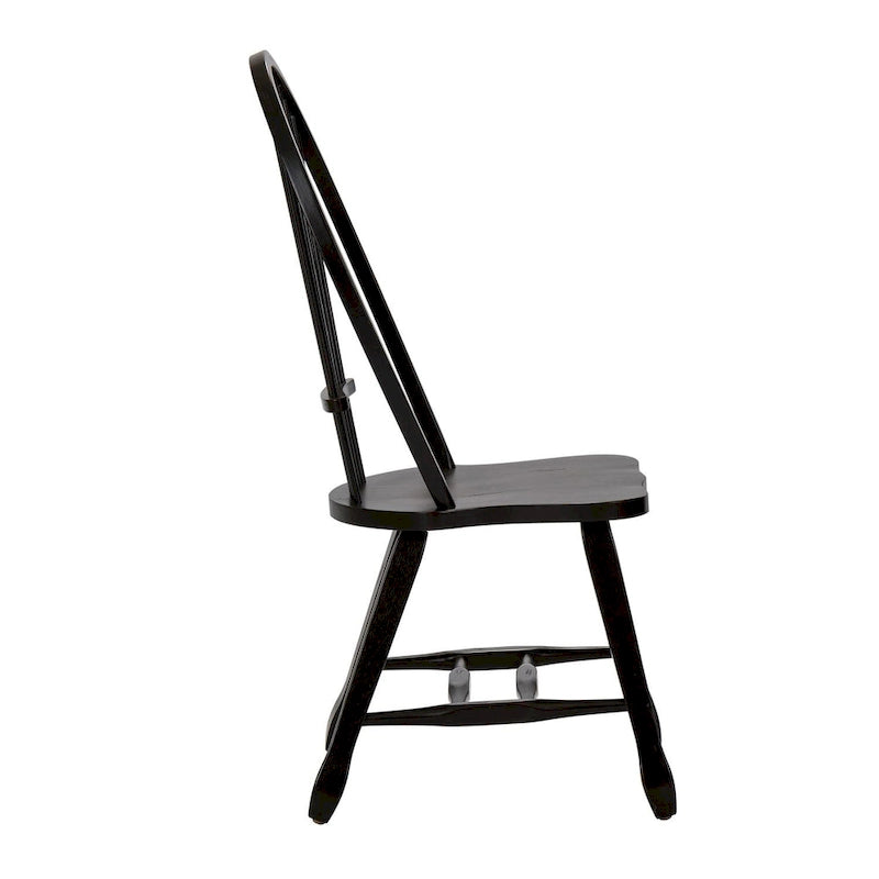 Classic Black Windsor Spindle Back Solid Wood Dining Chair Distressed Finish