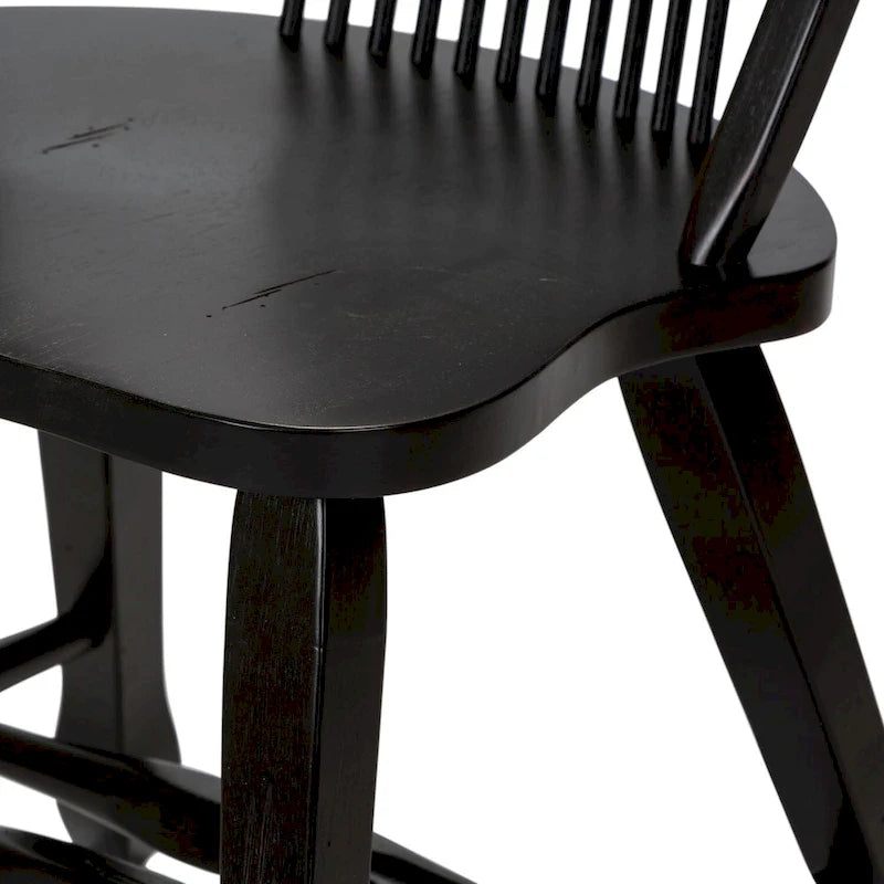 Chaise de salle à manger classique Windsor à fuseaux noirs en bois massif avec finition vieillie