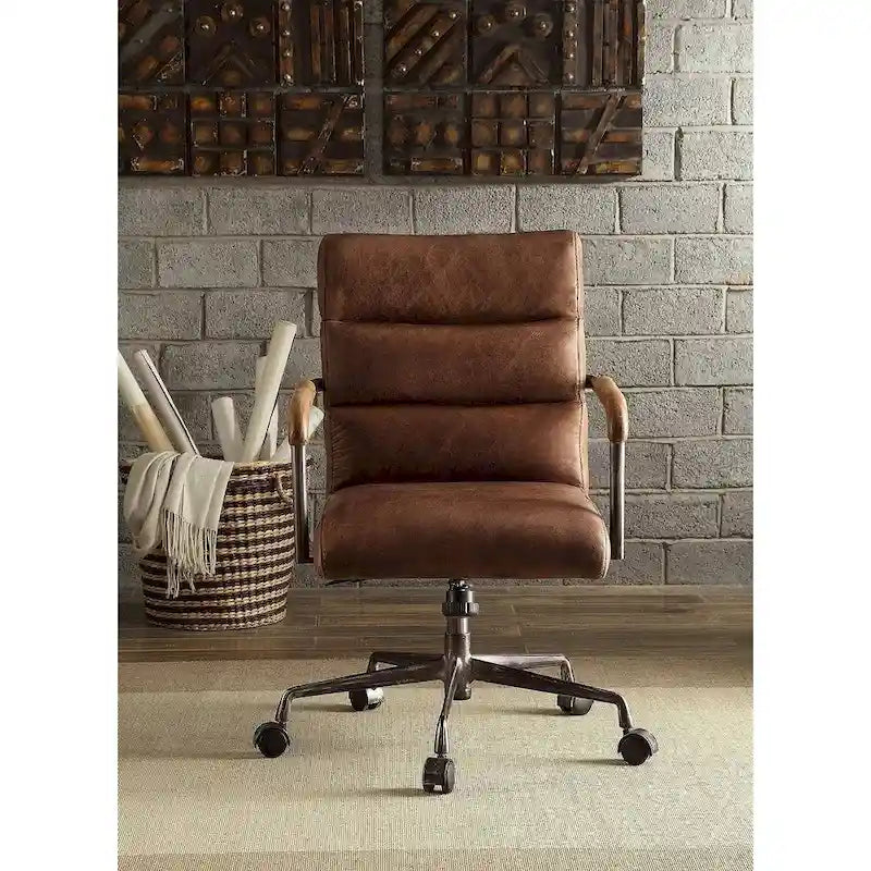 Retro Brown Top Grain Leather Swivel Executive Office Chair