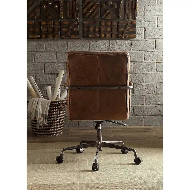Retro Brown Top Grain Leather Swivel Executive Office Chair