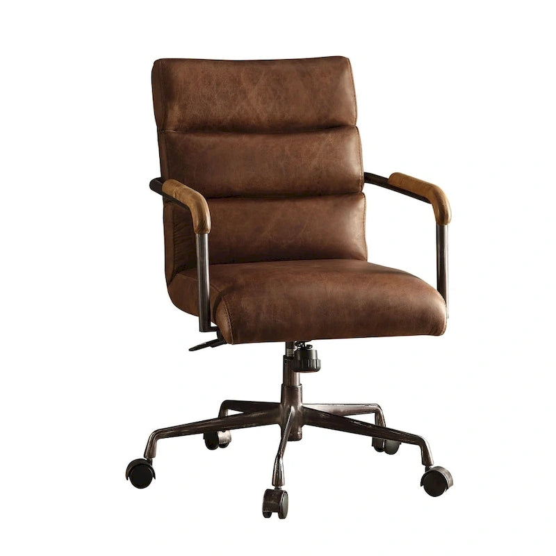 Retro Brown Top Grain Leather Swivel Executive Office Chair