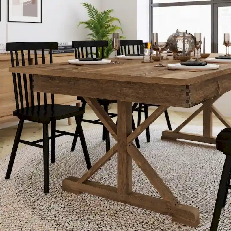 Rustic Solid Pine Folding Dining Table with X-Style Legs Antique Brown