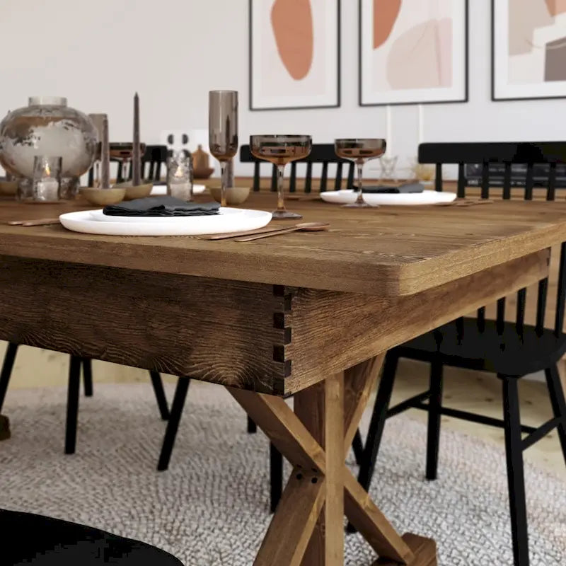 Rustic Solid Pine Folding Dining Table with X-Style Legs Antique Brown