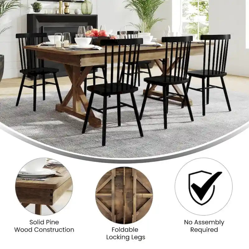 Rustic Solid Pine Folding Dining Table with X-Style Legs Antique Brown
