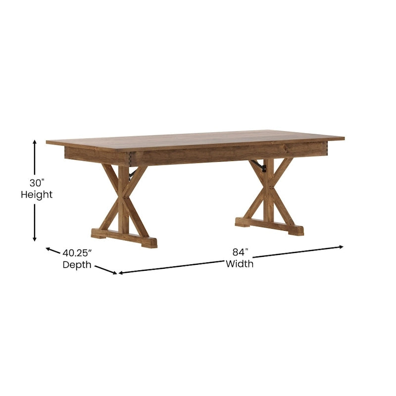 Rustic Solid Pine Folding Dining Table with X-Style Legs Antique Brown