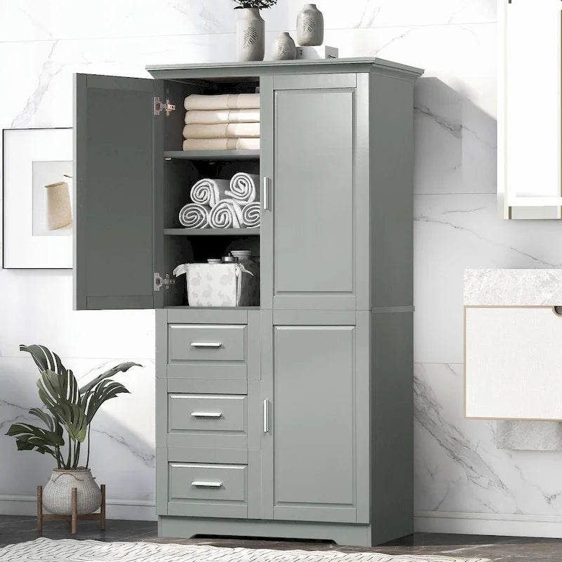 Freestanding Storage Cabinet with Drawers Doors Adjustable Shelf Black White Grey