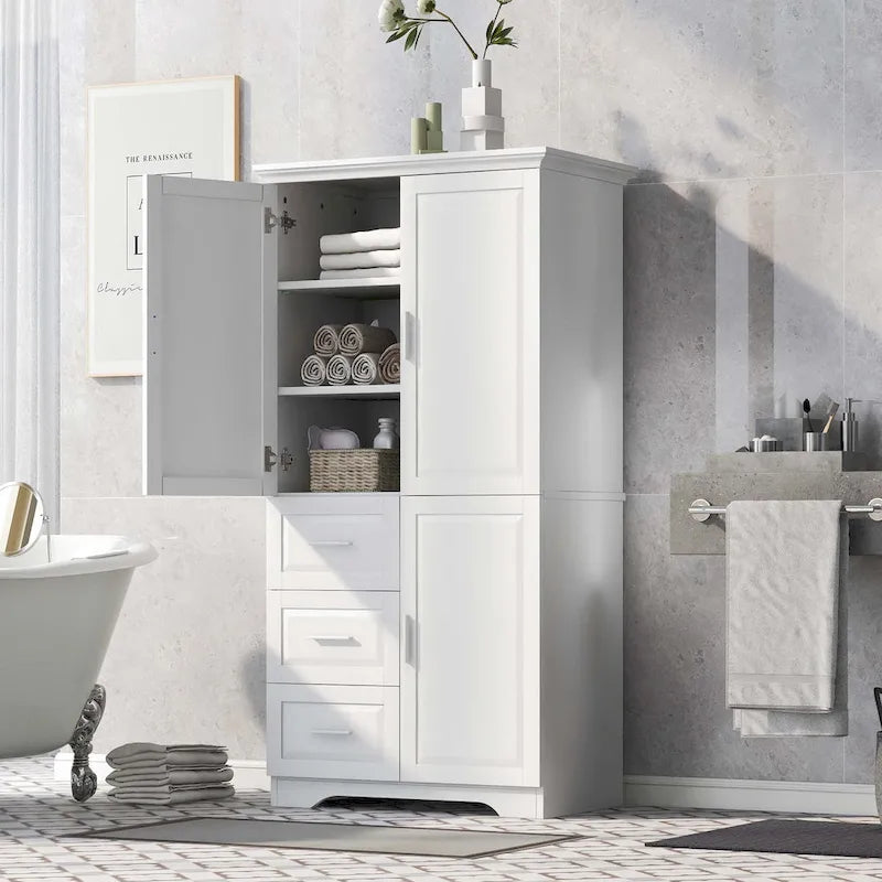 Freestanding Storage Cabinet with Drawers Doors Adjustable Shelf Black White Grey