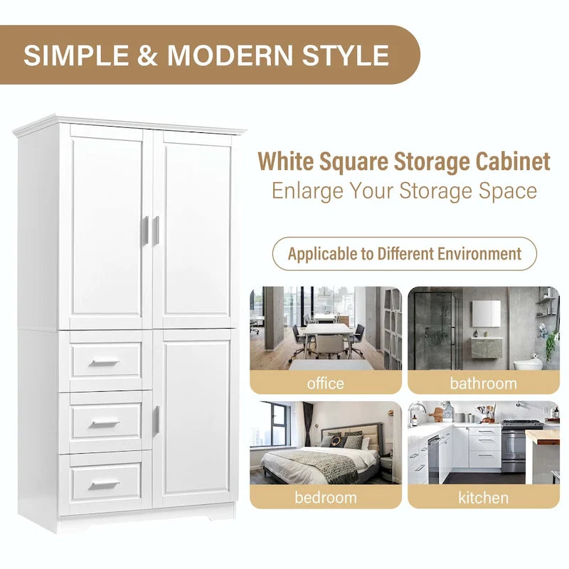Freestanding Storage Cabinet with Drawers Doors Adjustable Shelf Black White Grey