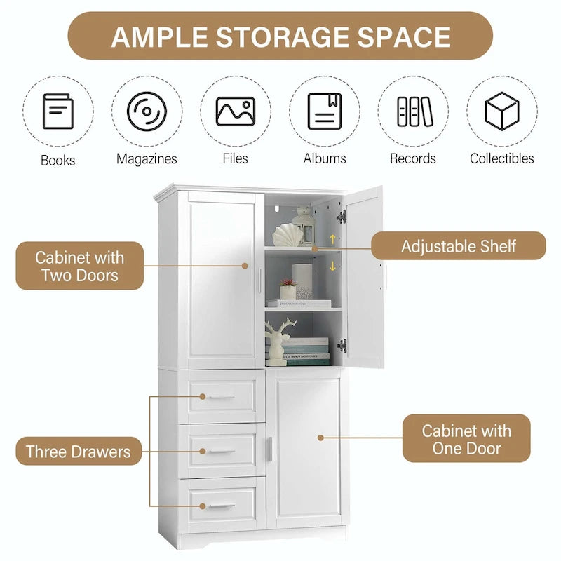 Freestanding Storage Cabinet with Drawers Doors Adjustable Shelf Black White Grey