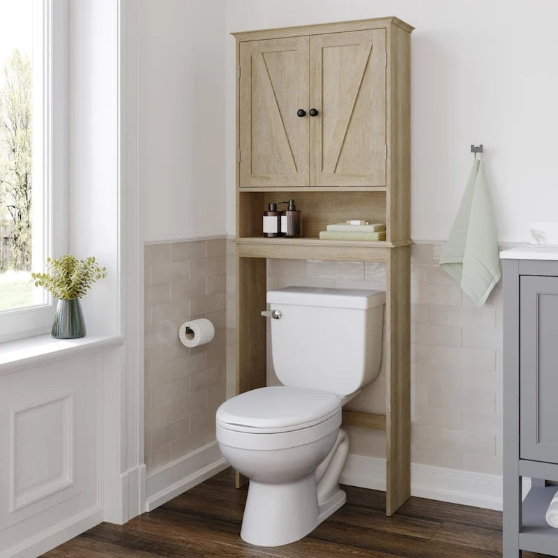 Over-the-Toilet Storage Cabinet with Adjustable Shelves and Magnetic Doors