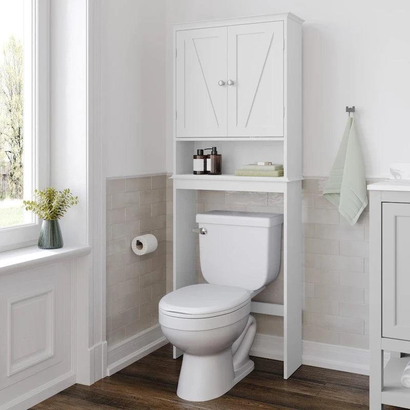 Over-the-Toilet Storage Cabinet with Adjustable Shelves and Magnetic Doors
