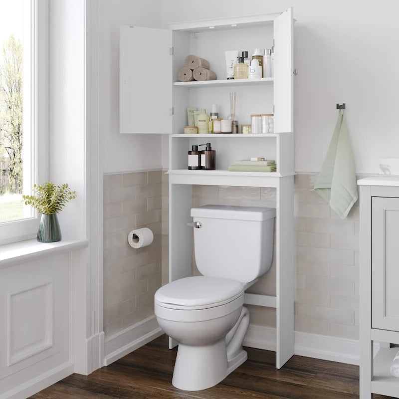 Over-the-Toilet Storage Cabinet with Adjustable Shelves and Magnetic Doors