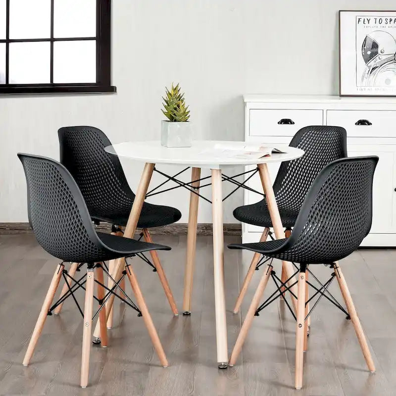 Ergonomic Mesh Hollow Back Dining Chair with Solid Beech Wood Legs, Black