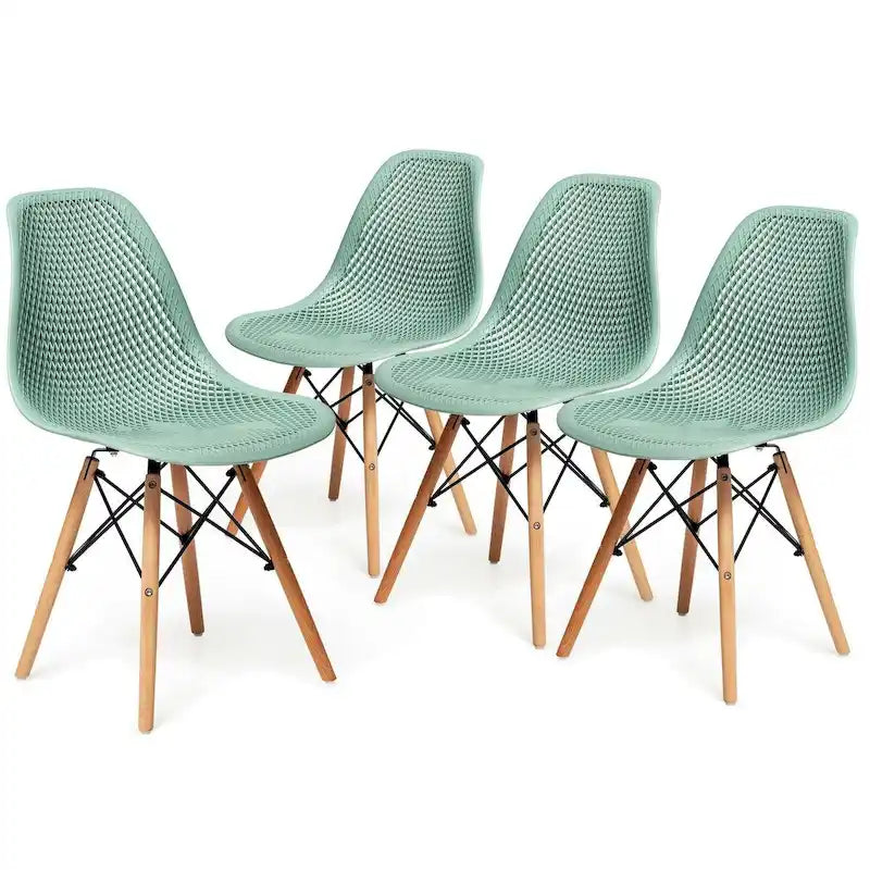 Ergonomic Mesh Hollow Back Dining Chair with Solid Beech Wood Legs, Black