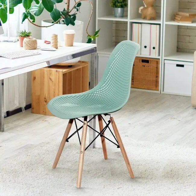 Ergonomic Mesh Hollow Back Dining Chair with Solid Beech Wood Legs, Black