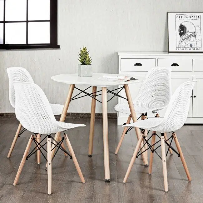 Ergonomic Mesh Hollow Back Dining Chair with Solid Beech Wood Legs, Black