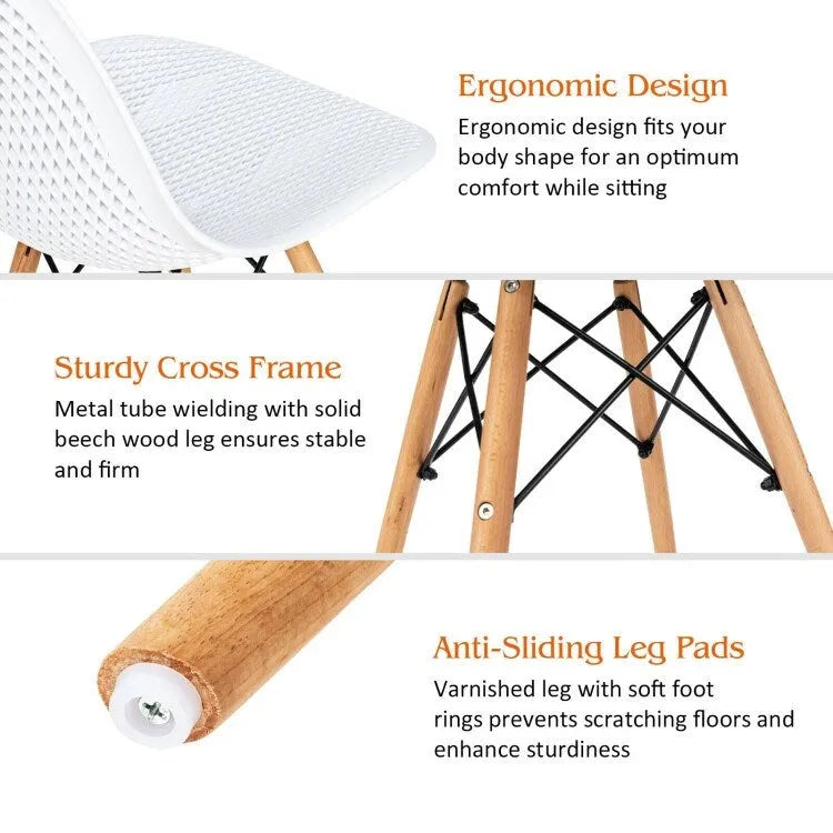 Ergonomic Mesh Hollow Back Dining Chair with Solid Beech Wood Legs, Black
