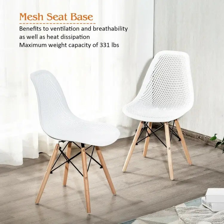 Ergonomic Mesh Hollow Back Dining Chair with Solid Beech Wood Legs, Black