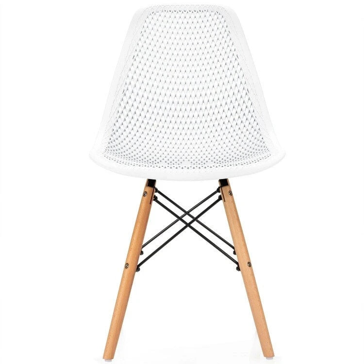 Chaise de salle à manger ergonomique en maille avec dossier ajouré et pieds en hêtre massif, noire