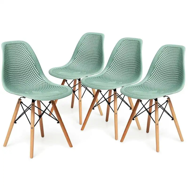 Chaise de salle à manger ergonomique en maille avec dossier ajouré et pieds en hêtre massif, noire
