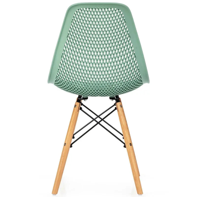 Chaise de salle à manger ergonomique en maille avec dossier ajouré et pieds en hêtre massif, noire