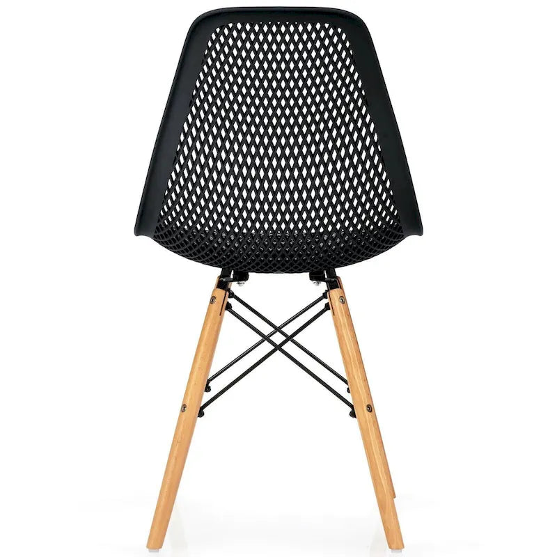 Chaise de salle à manger ergonomique en maille avec dossier ajouré et pieds en hêtre massif, noire