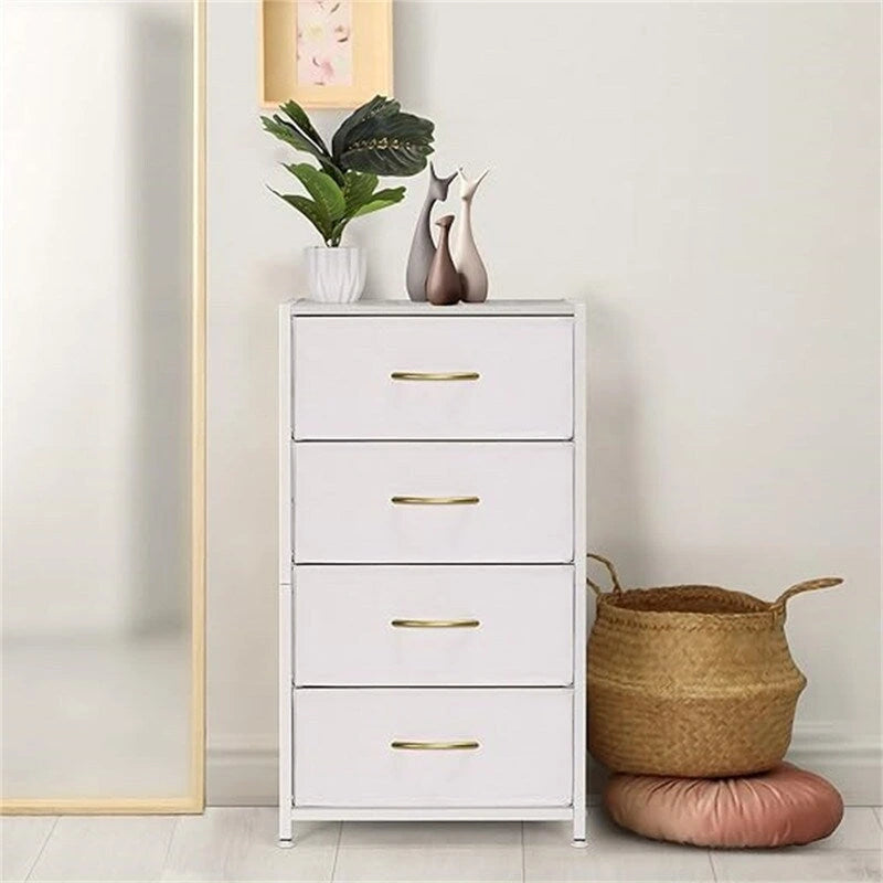 4-Drawer Fabric Storage Dresser with Steel Frame and Wooden Top