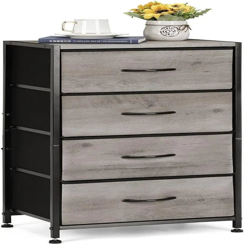 4-Drawer Fabric Storage Dresser with Steel Frame and Wooden Top
