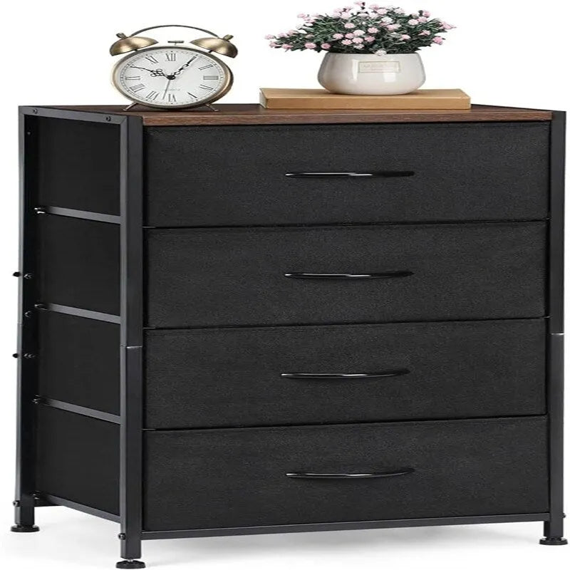 4-Drawer Fabric Storage Dresser with Steel Frame and Wooden Top