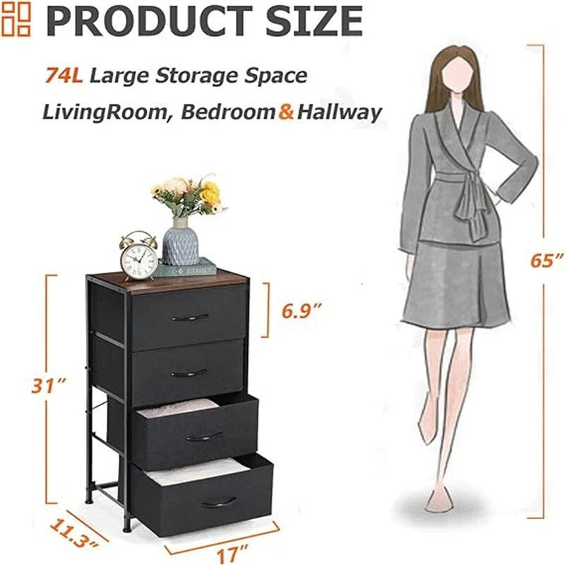 4-Drawer Fabric Storage Dresser with Steel Frame and Wooden Top