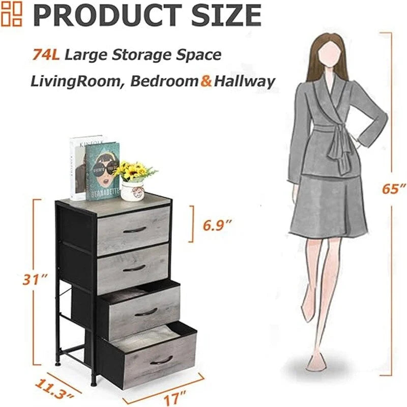 4-Drawer Fabric Storage Dresser with Steel Frame and Wooden Top