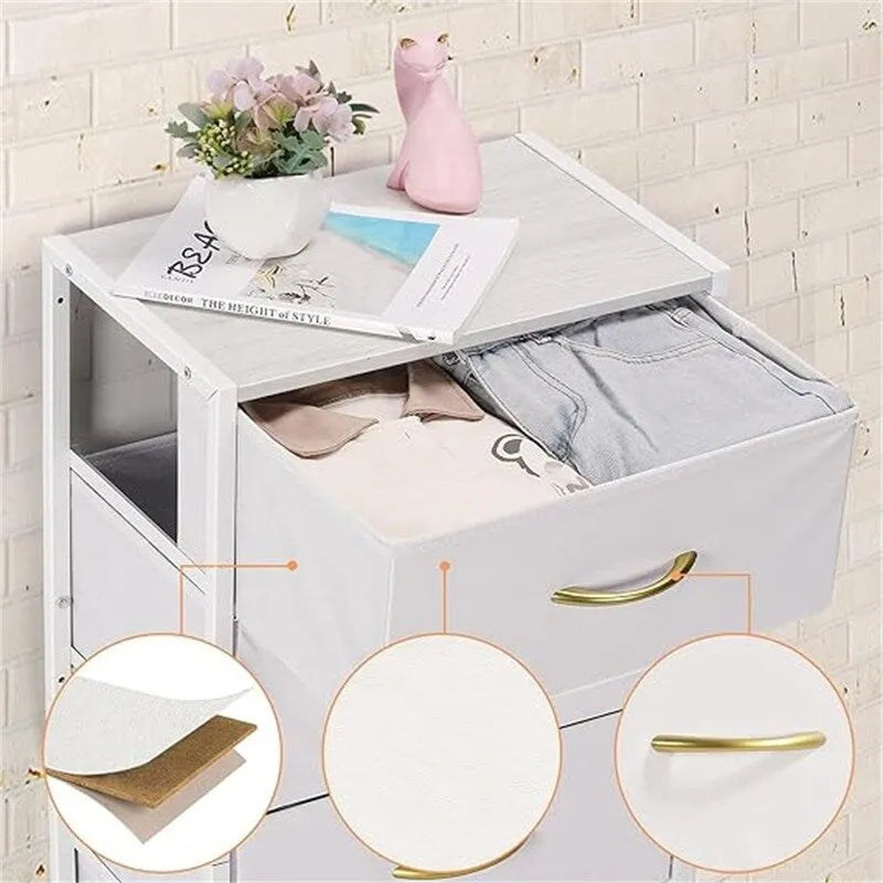 4-Drawer Fabric Storage Dresser with Steel Frame and Wooden Top