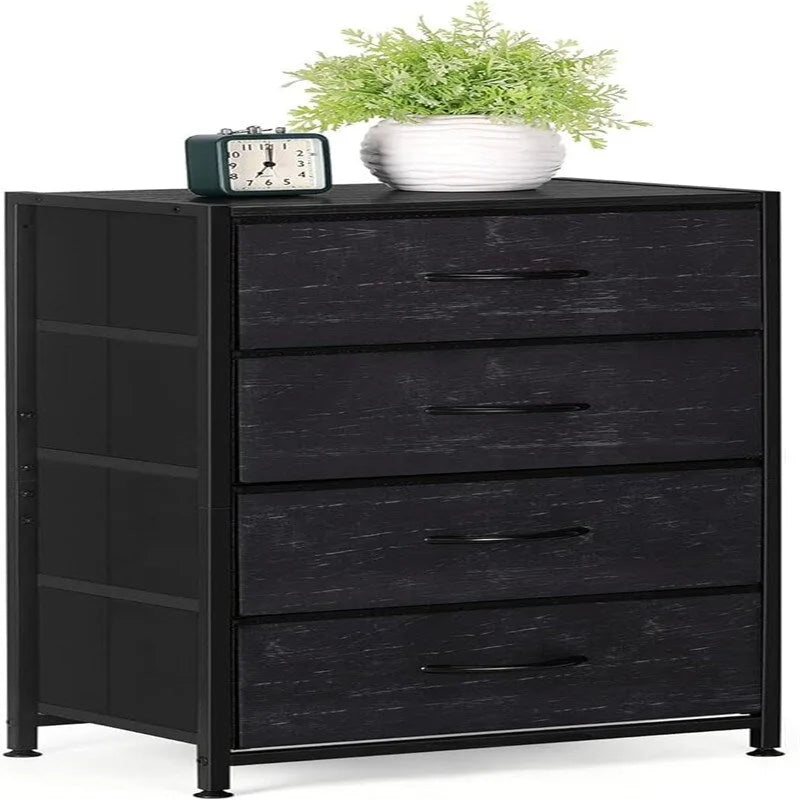 4-Drawer Fabric Storage Dresser with Steel Frame and Wooden Top