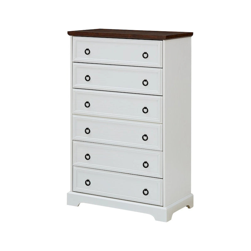 Tall 6-Drawer Dresser Chest for Bedroom Storage, Antique White & Gray Wash