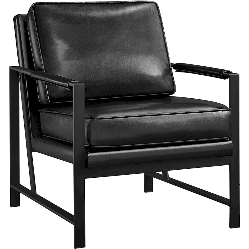 Retro Faux Leather Accent Chair with Black Metal Frame