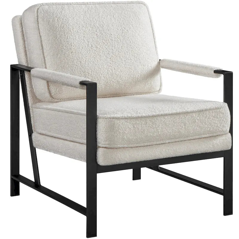 Retro Faux Leather Accent Chair with Black Metal Frame