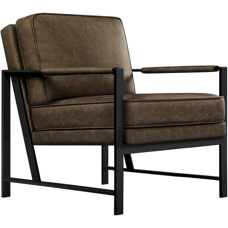 Retro Faux Leather Accent Chair with Black Metal Frame
