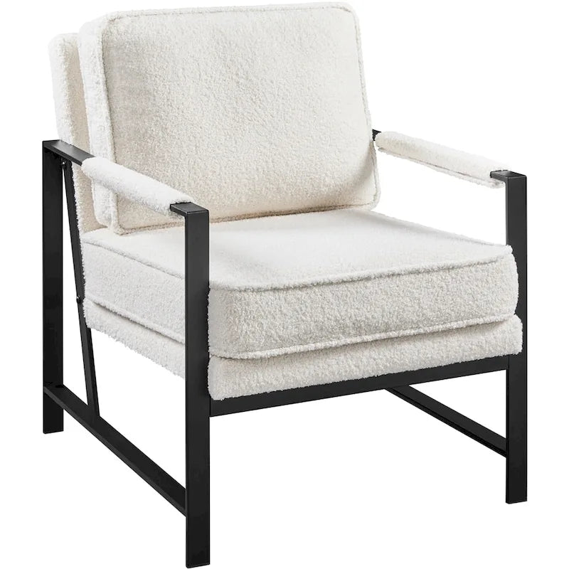 Retro Faux Leather Accent Chair with Black Metal Frame