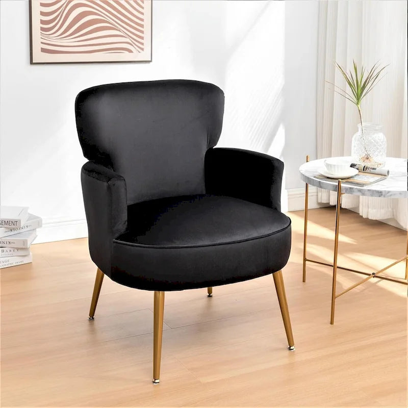 Modern Velvet Accent Chair with Gold Metal Legs, Multiple Colors