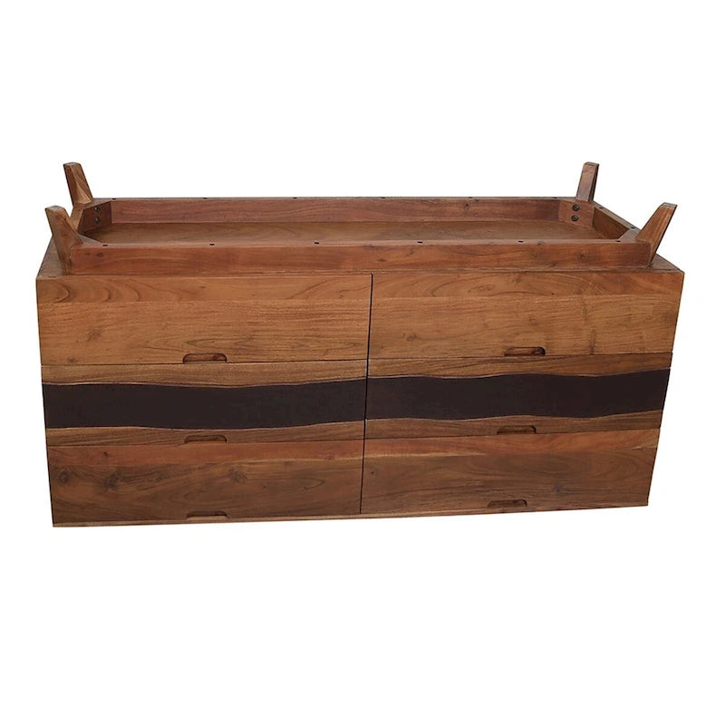 Six Drawer Acacia Wood Sideboard Natural Brown Live Edge Storage Cabinet