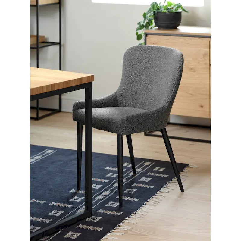Boucle Dining Chair Upholstered Scoop Back Black Steel Legs Deep Grey Cream Forest Green