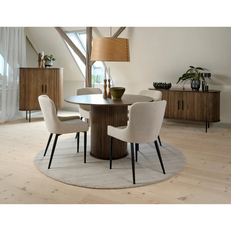 Boucle Dining Chair Upholstered Scoop Back Black Steel Legs Deep Grey Cream Forest Green