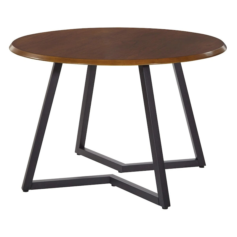 Mid-Century Modern Round Dining Table with Matte Black Metal Base