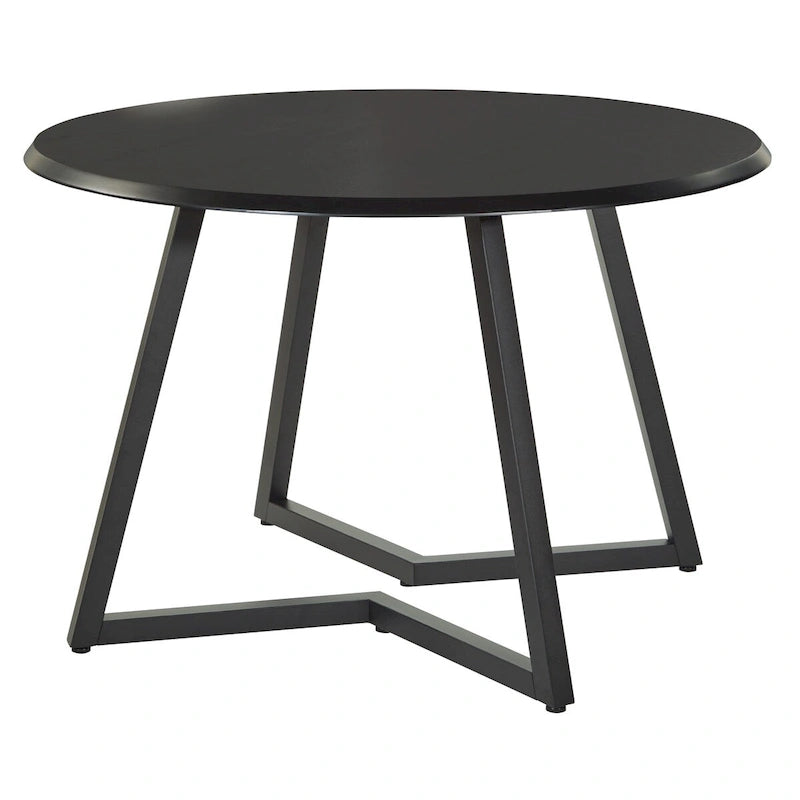 Mid-Century Modern Round Dining Table with Matte Black Metal Base