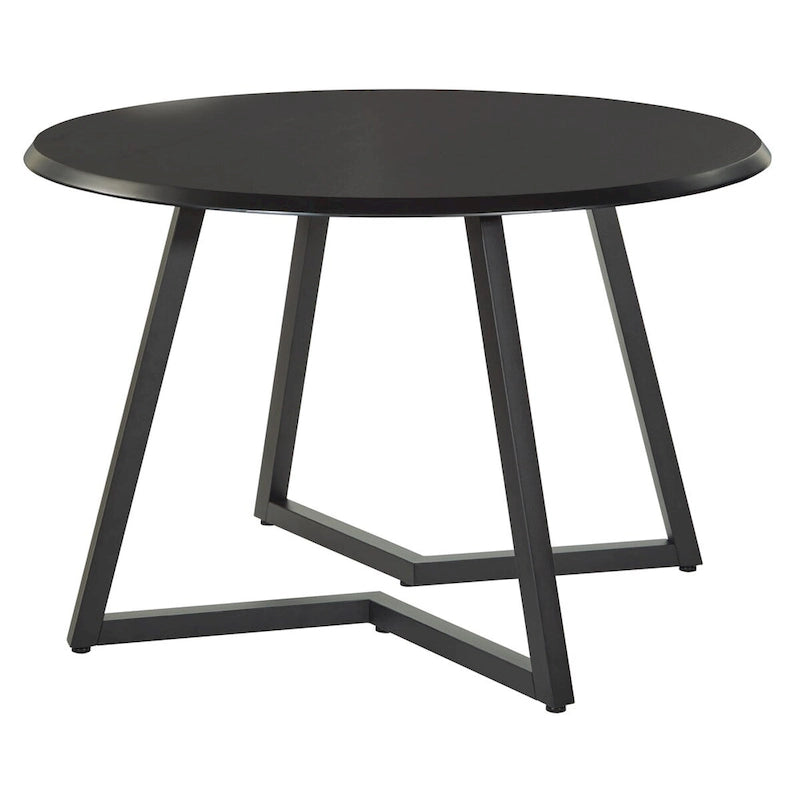 Mid-Century Modern Round Dining Table with Matte Black Metal Base