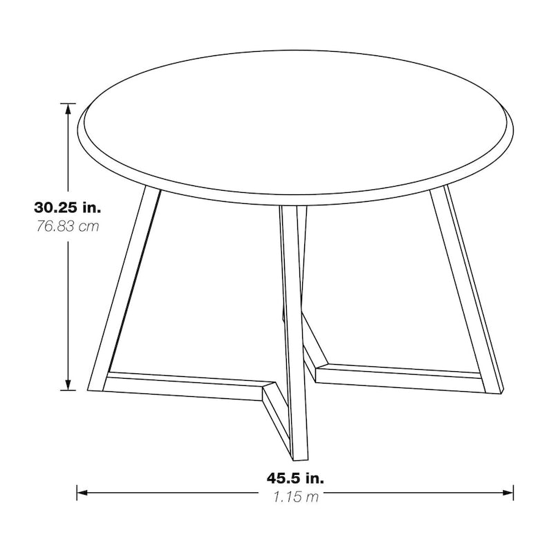 Mid-Century Modern Round Dining Table with Matte Black Metal Base