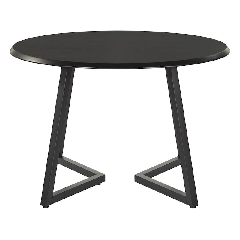 Mid-Century Modern Round Dining Table with Matte Black Metal Base