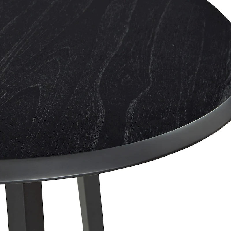 Mid-Century Modern Round Dining Table with Matte Black Metal Base